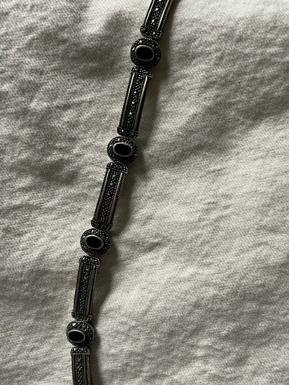 Vintage Sterling Silver Black Onyx Oval Bracelet 7 in